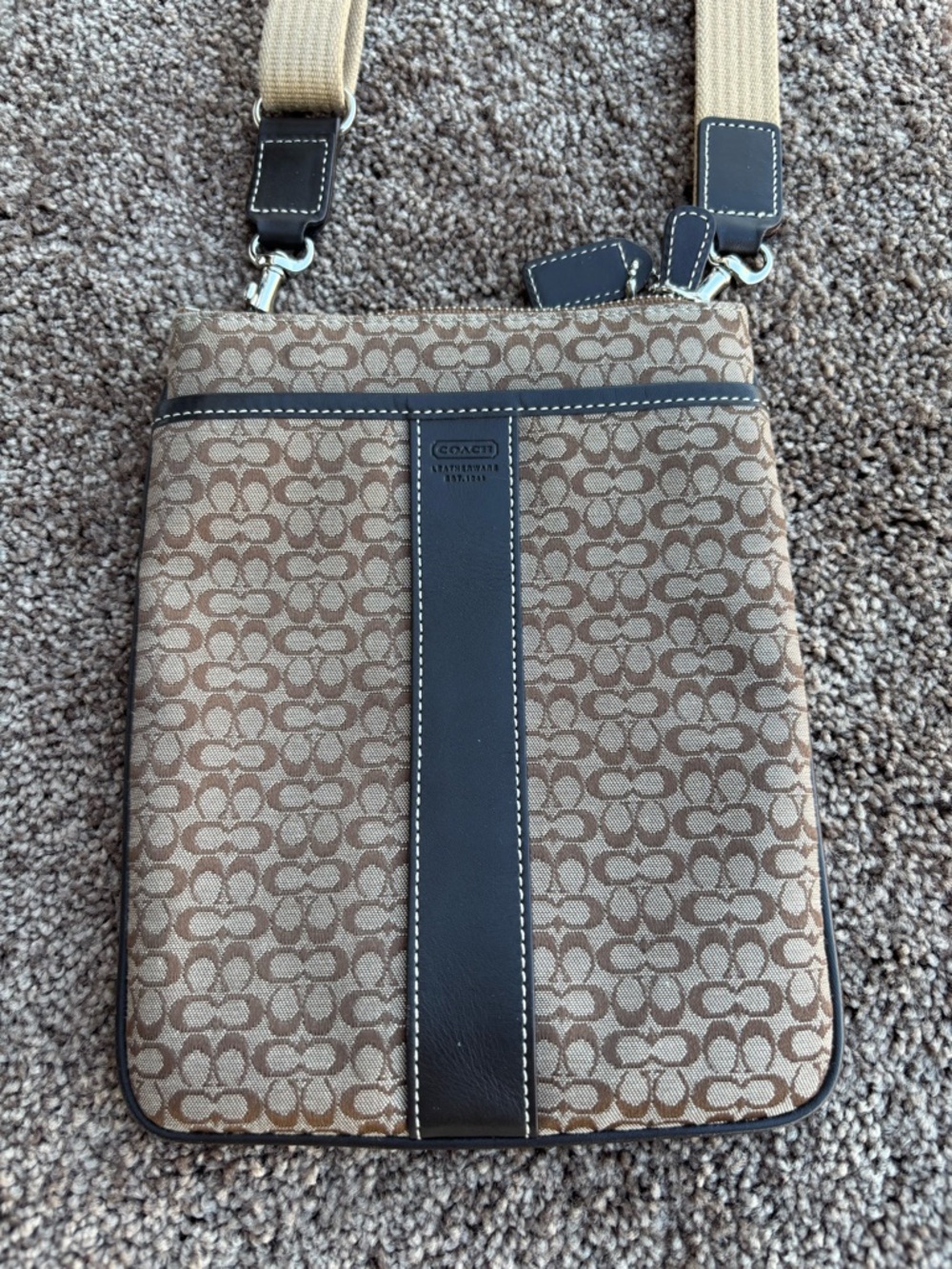 Coach Brown Signature Crossbody Bag with Brown Leather Trim